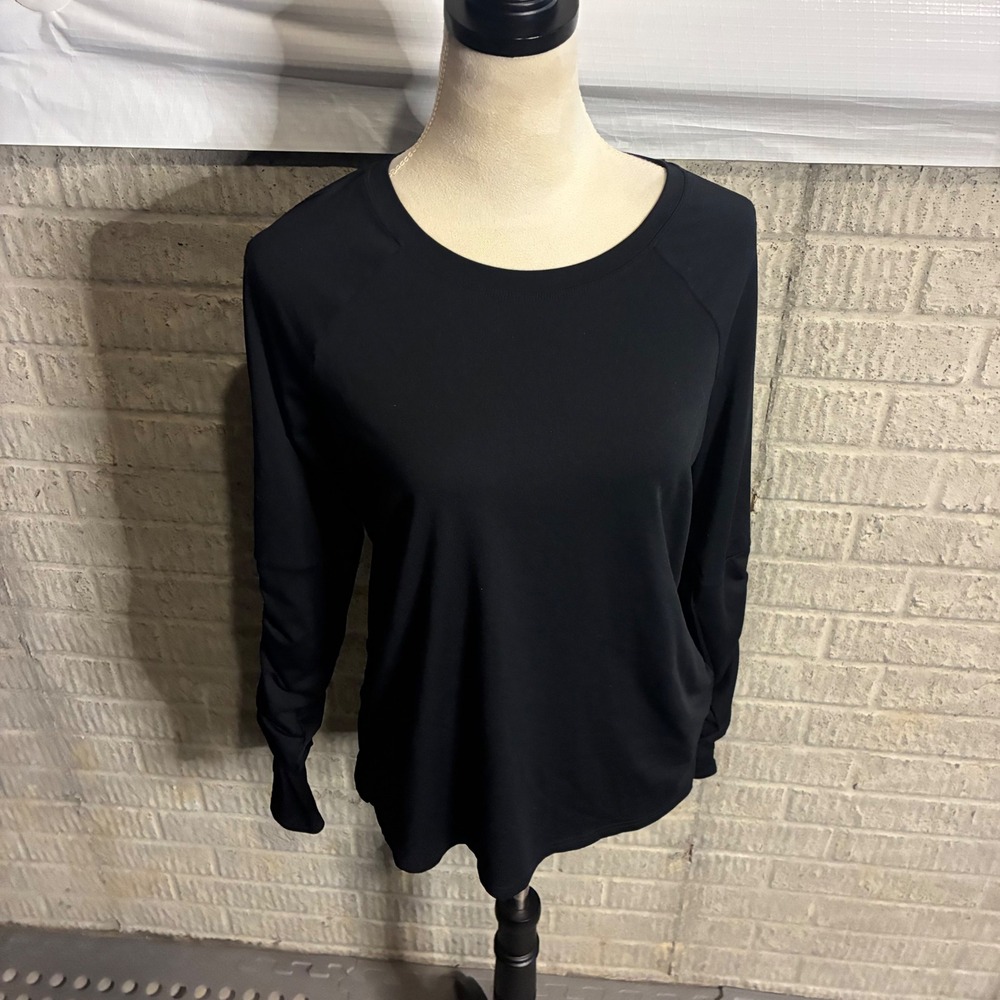 Fabletics Womens Black Ruched Sleeve Long Sleeve‎ Activewear Top Size Large
